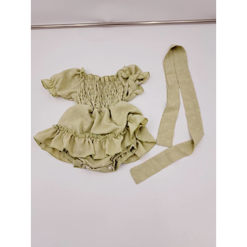 Sage Green Smocked Ruffles Puff Sleeves 1 piece SnapCrotch Romper Infant 6-12 M